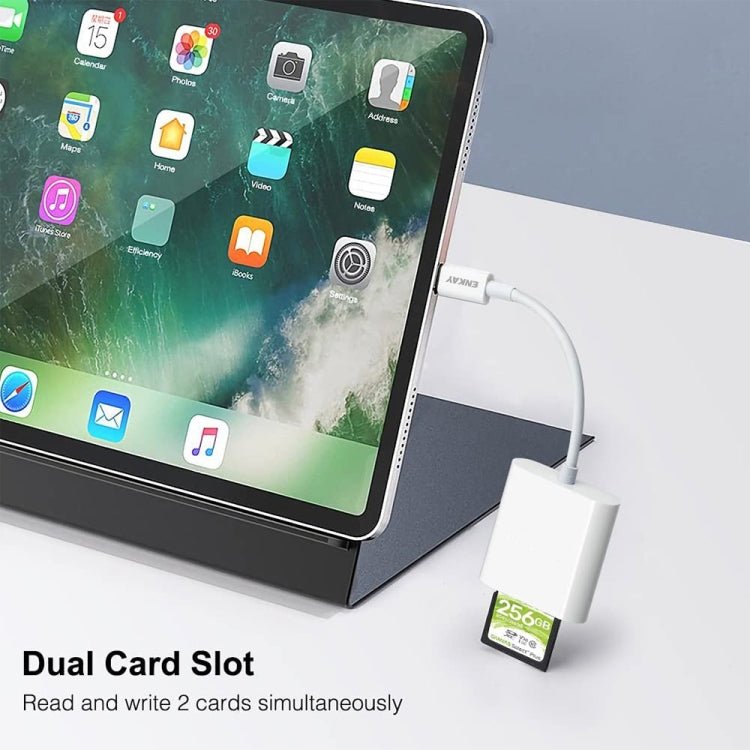 ENKAY USB-C SD/TF card reader adapter, white, with exposed card insert ports