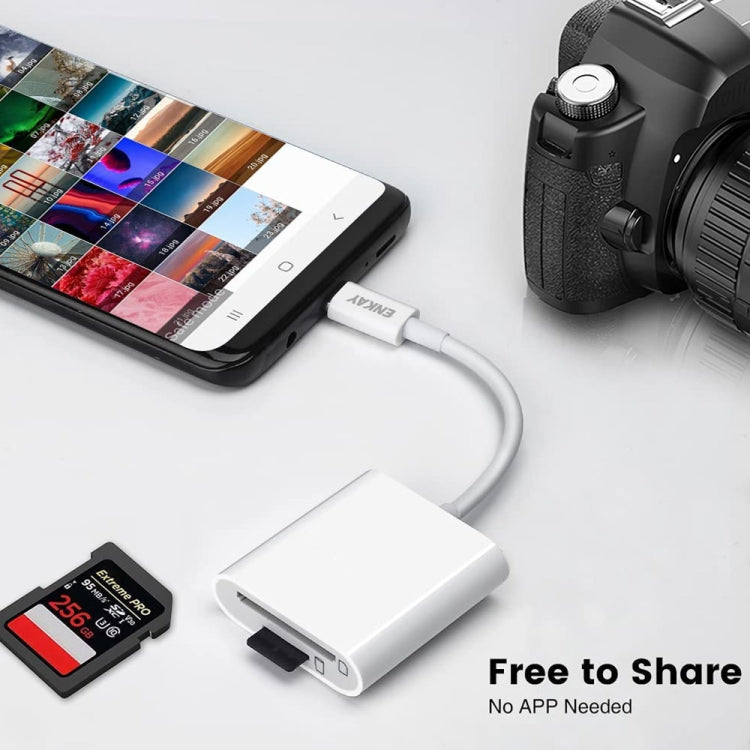 ENKAY USB-C SD/TF card reader adapter, white, with card slots and USB-C cable