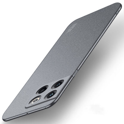Gray frosted hard phone case, ultra-thin cover with camera cutout and side control openings.