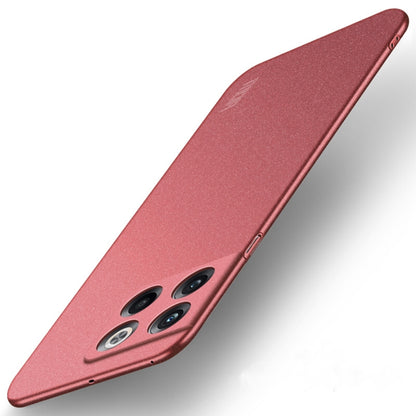 Red frosted hard phone case, ultra-thin shell with camera cutout and side button openings.