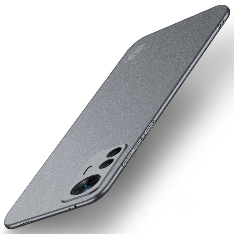 Gray matte frosted hard phone case, ultra-thin, with camera lens cutout detail.