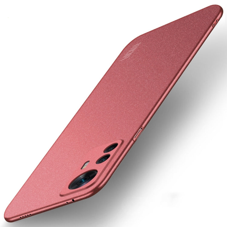 Red matte frosted hard phone case, ultra-thin, with camera lens cutout detail.
