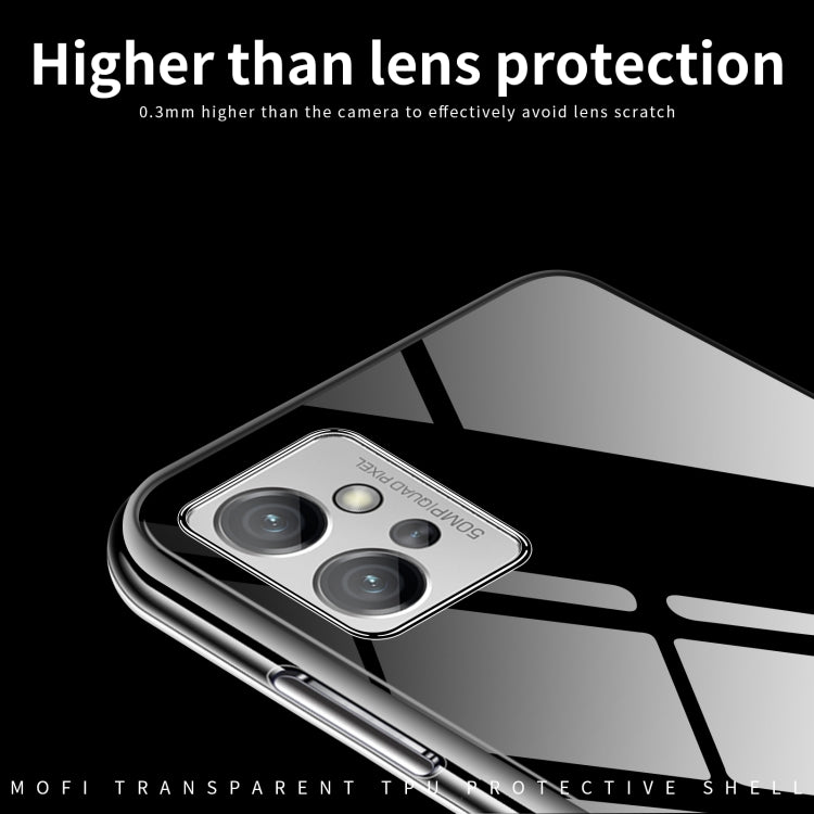 Transparent TPU phone case close-up: raised camera lens protection edges around dual cameras