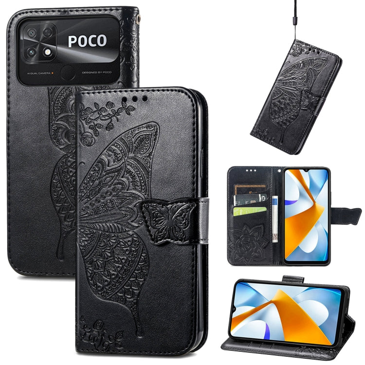 Butterfly Love Flower Embossed Flip Leather Phone Case, For Xiaomi Poco C40