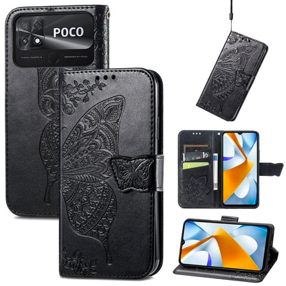 Butterfly Love Flower Embossed Flip Leather Phone Case, For Xiaomi Poco C40
