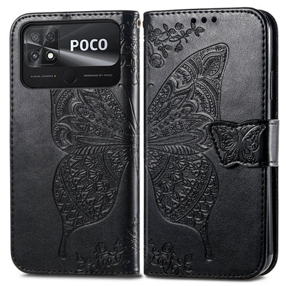 Butterfly Love Flower Embossed Flip Leather Phone Case, For Xiaomi Poco C40