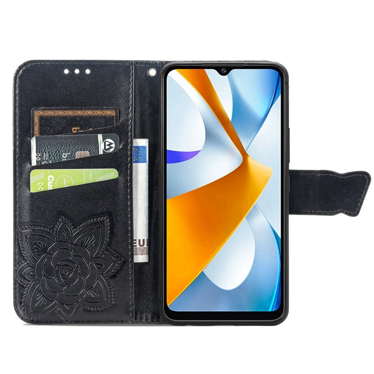 Butterfly Love Flower Embossed Flip Leather Phone Case, For Xiaomi Poco C40
