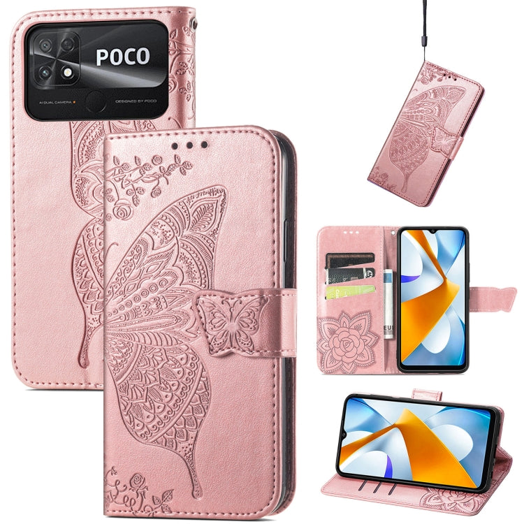 Butterfly Love Flower Embossed Flip Leather Phone Case, For Xiaomi Poco C40