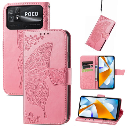Butterfly Love Flower Embossed Flip Leather Phone Case, For Xiaomi Poco C40