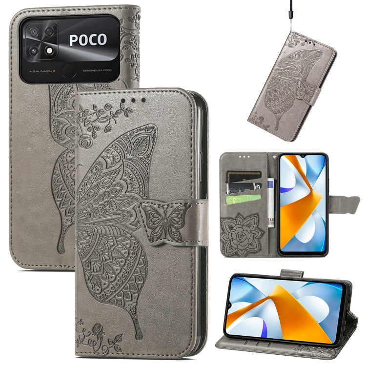 Butterfly Love Flower Embossed Flip Leather Phone Case, For Xiaomi Poco C40