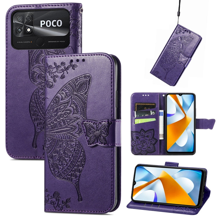 Butterfly Love Flower Embossed Flip Leather Phone Case, For Xiaomi Poco C40