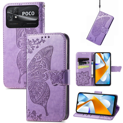 Butterfly Love Flower Embossed Flip Leather Phone Case, For Xiaomi Poco C40