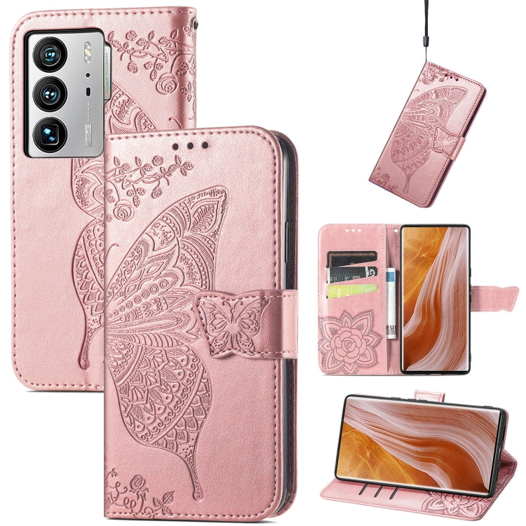 Pink embossed butterfly and flower flip leather phone case with magnetic wallet cover