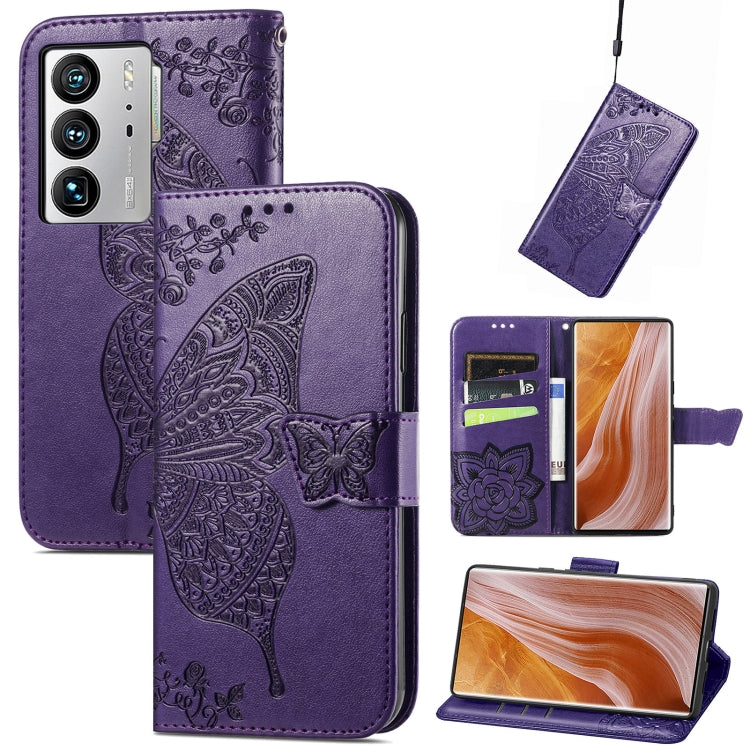 Dark purple embossed butterfly and flower flip leather phone case with magnetic wallet cover