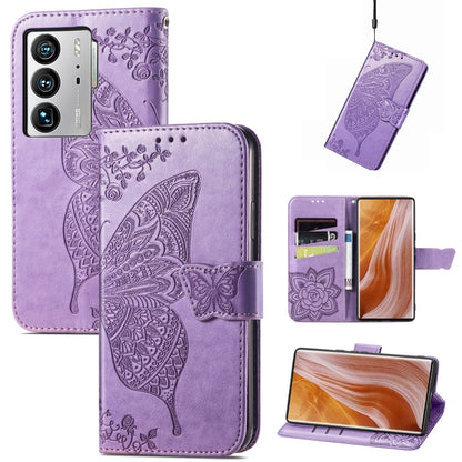 Light purple embossed butterfly and flower flip leather phone case with magnetic wallet cover