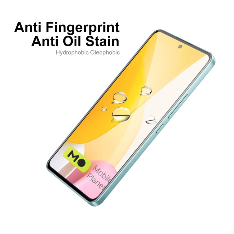 Tempered glass screen protector on phone display, anti-fingerprint, clear