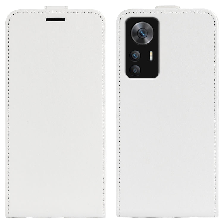 White vertical flip leather phone case with top speaker cutout