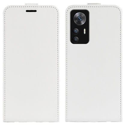White vertical flip leather phone case with top speaker cutout