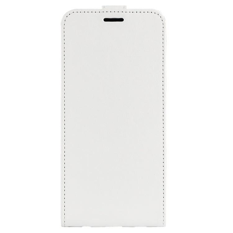 White vertical flip leather phone case cover with stitched edges and top slot