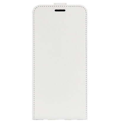 White vertical flip leather phone case cover with stitched edges and top slot