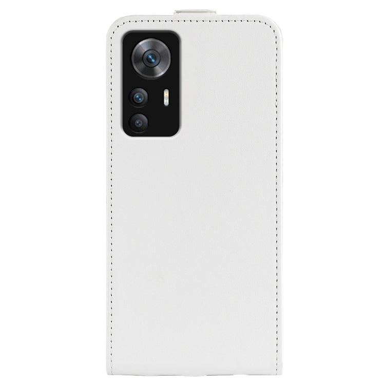 White vertical flip leather phone case with camera cutout on the back