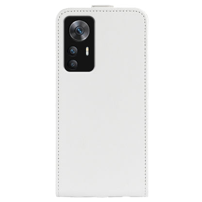 White vertical flip leather phone case with camera cutout on the back