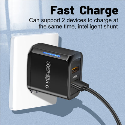 36W Dual Port QC3.0 USB Charger with 3A USB to Type-C Data Cable , EU Plug, EU Plug + USB to Type-C Cable