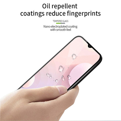 Tempered glass screen protector film on smartphone display, curved edge-to-edge coverage
