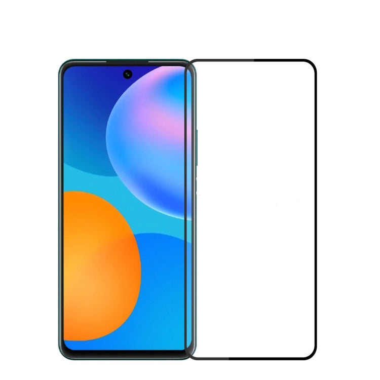 Tempered glass screen protector film on smartphone, clear screen shield with full fit