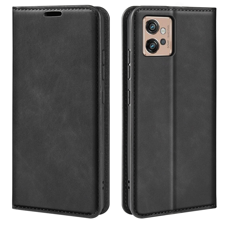 Black leather-look magnetic suction folio phone case with open front and camera cutout