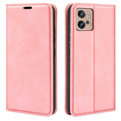 Pink leather-look magnetic suction folio phone case with open front and camera cutout