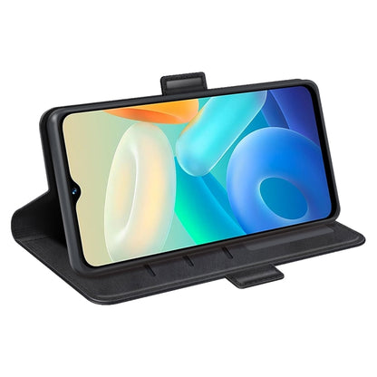 Black folio leather phone case with stand design and magnetic buckle
