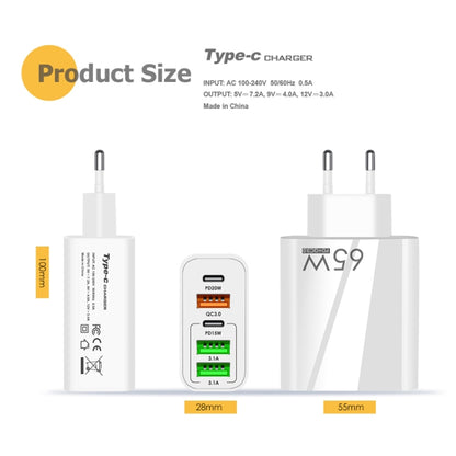 65W Dual PD Type-C + 3 x USB Multi Port Charger with 3A USB to Micro USB Data Cable, EU Plug, EU Plug + USB to Micro USB Cable