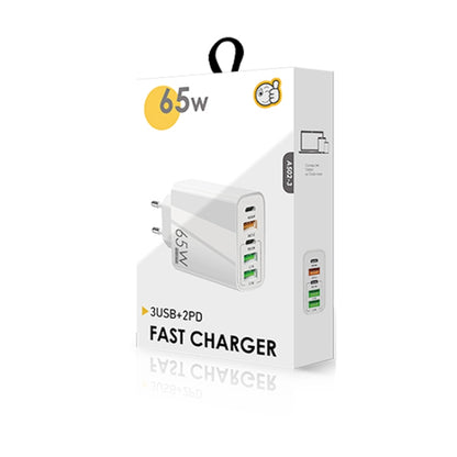 65W Dual PD Type-C + 3 x USB Multi Port Charger with 3A USB to Micro USB Data Cable, EU Plug, EU Plug + USB to Micro USB Cable