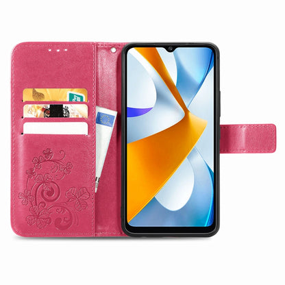 Four-leaf Clasp Embossed Buckle Leather Phone Case, For Xiaomi Poco C40