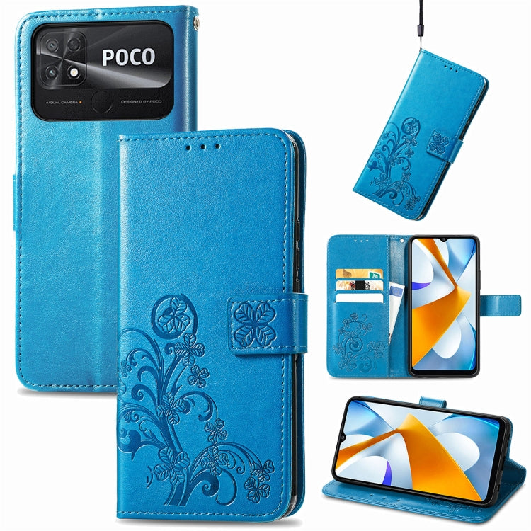 Four-leaf Clasp Embossed Buckle Leather Phone Case, For Xiaomi Poco C40