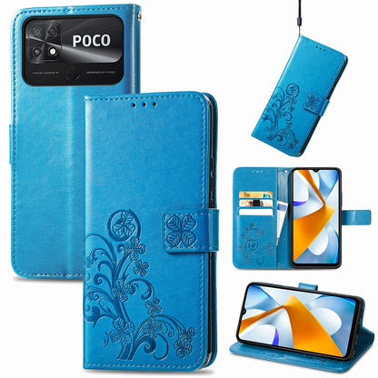 Four-leaf Clasp Embossed Buckle Leather Phone Case, For Xiaomi Poco C40