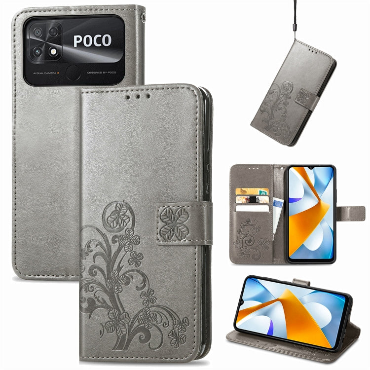 Four-leaf Clasp Embossed Buckle Leather Phone Case, For Xiaomi Poco C40