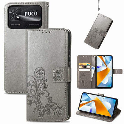 Four-leaf Clasp Embossed Buckle Leather Phone Case, For Xiaomi Poco C40