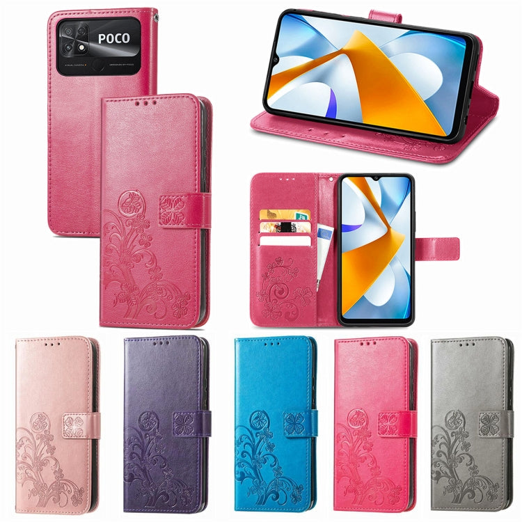 Four-leaf Clasp Embossed Buckle Leather Phone Case, For Xiaomi Poco C40