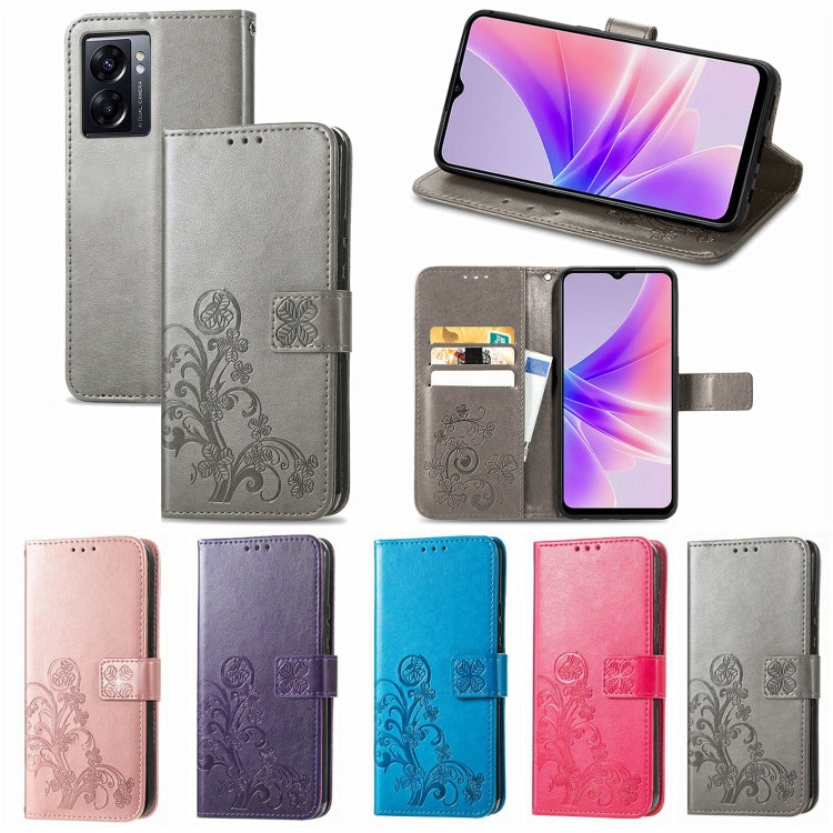 Set of embossed leather wallet phone cases with four-leaf clasp buckle in multiple colors