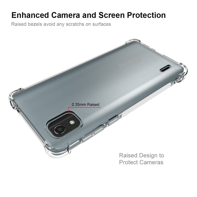 TPU phone case with raised camera bezel and screen-edge protection in gray-blue