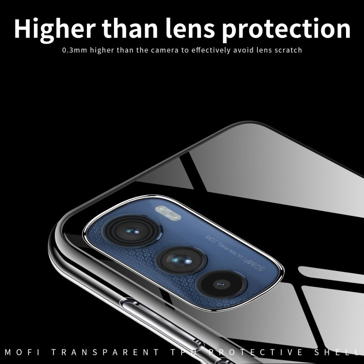 Transparent TPU phone case showing lens-protection rim around the triple cameras