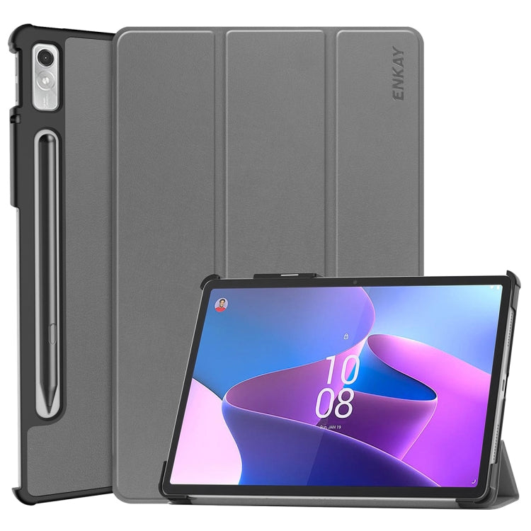 ENKAY grey tri-fold leather stand case for Lenovo Tab P11 Pro Gen2