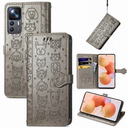 Cute Cat and Dog Embossed Leather Phone Case, For Xiaomi 12T / 12T Pro / Redmi K50 Ultra