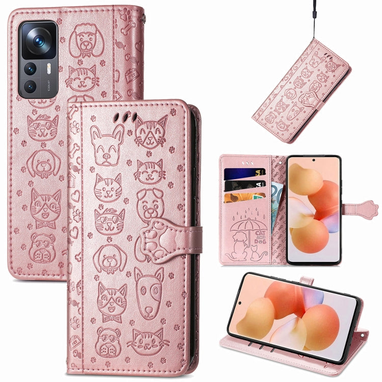Cute Cat and Dog Embossed Leather Phone Case, For Xiaomi 12T / 12T Pro / Redmi K50 Ultra