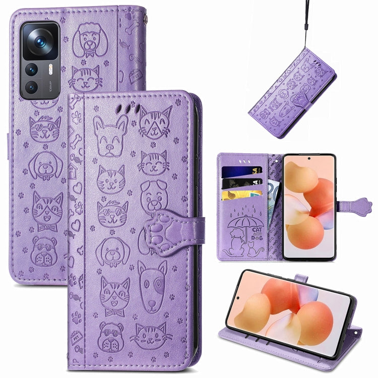 Cute Cat and Dog Embossed Leather Phone Case, For Xiaomi 12T / 12T Pro / Redmi K50 Ultra