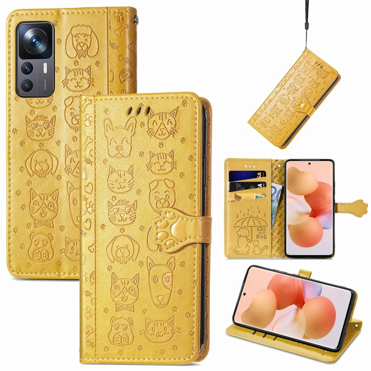 Cute Cat and Dog Embossed Leather Phone Case, For Xiaomi 12T / 12T Pro / Redmi K50 Ultra