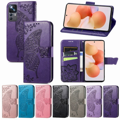 Dark purple embossed butterfly leather flip phone case with card slots