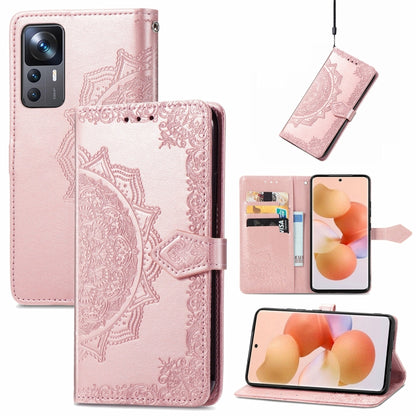 Rose pink embossed mandala leather phone case with flip cover and card slot